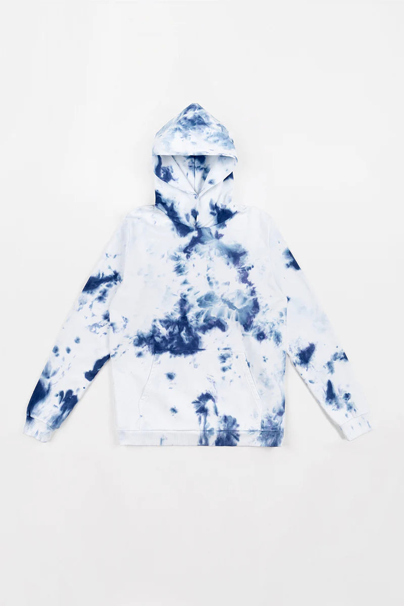 Unisex Batik Hoodie Bio Baumwolle - Blau/Off-White