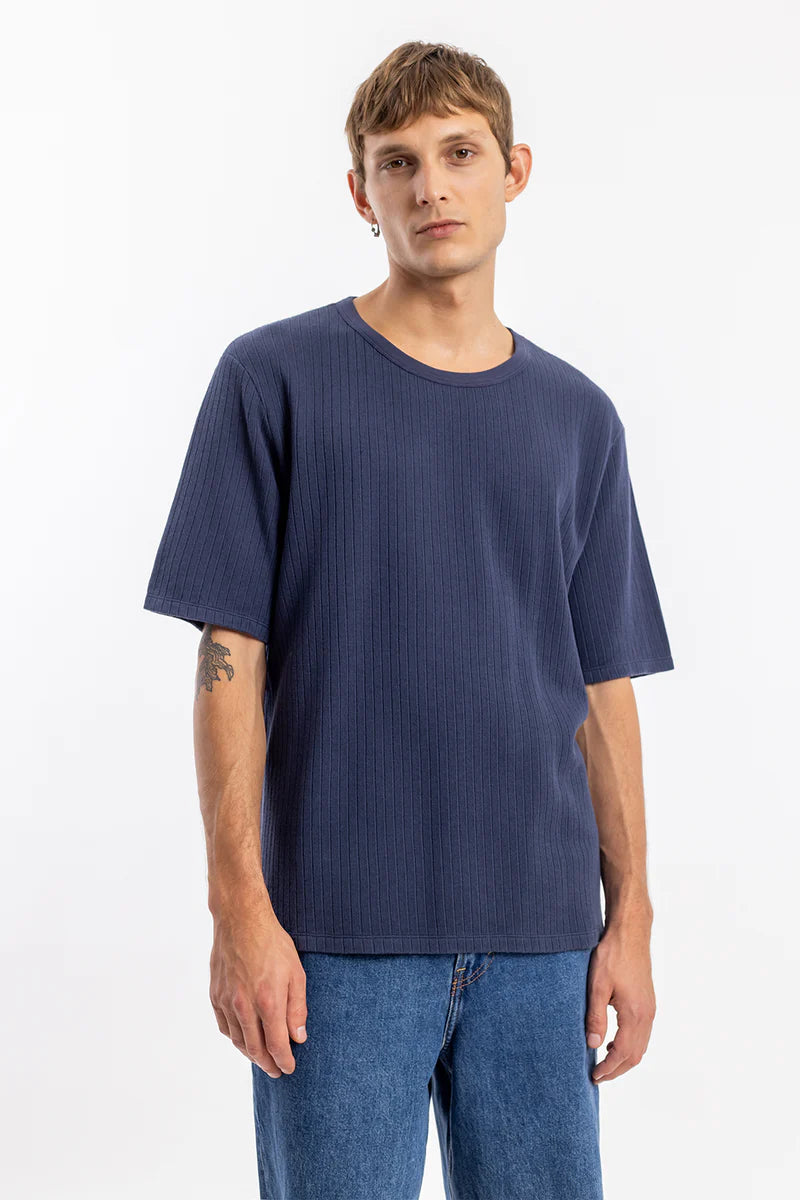 Unisex - Geripptes T-Shirt Bio Baumwolle - Dunkelblau